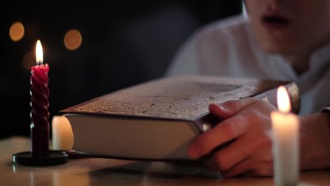Man Blows Dust Off Old Book Stock Footage Video (100% Royalty-free