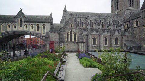 Dublin Ireland - January 28th 2021: Beautiful historical monument Christ Church Cathedral in Dublin Ireland a medieval place of worship.
