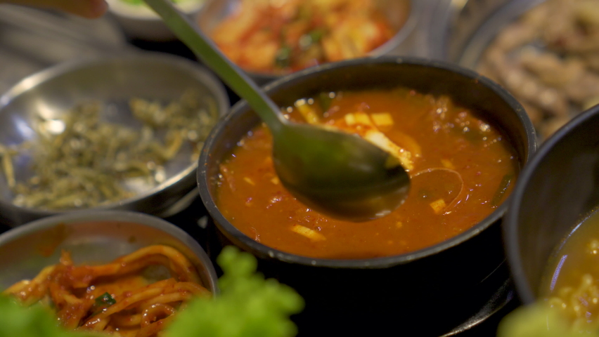 Traditional Korean side dish food, Kimchi soup, Kimchi jigae, Korean food, 4K  Royalty-Free Stock Footage #1067941592