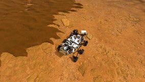 Animation of mars 2020 Perseverance Rover is exploring surface of Mars. Perseverance rover Mission Mars exploration of red planet. Elements of this video furnished by NASA.