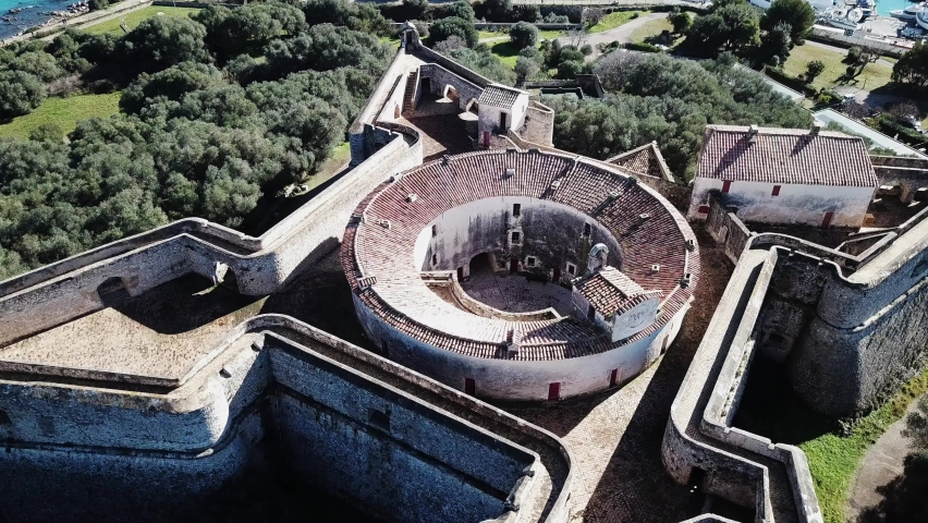 Aerial footage of Le Fort Carré in Antibes in the South of France