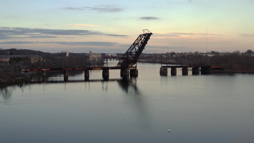 Crook Point Bascule Bridge abandoned rusty open water beautiful sky, 