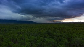 4K Hyper lapse video, rain storms and black clouds moving over the mountains In the north of Thailand, Mae Moh district, Lampang.