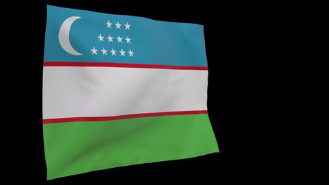 Uzbekistan waving flag seamless loop animation. 4k Alpha Channel transparent background. 3d Uzbekistan Flag on pole