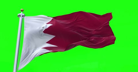 4K 3D Illustration of the waving flag on a pole of country Bahrain with Green Screen Chroma Key