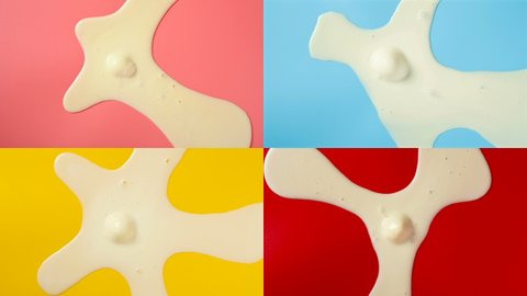 top view ice cream balls melting separately on different color backgrounds timelapse