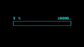 The process of loading on a black background. Animations load in percentage increments of 0 to 100.