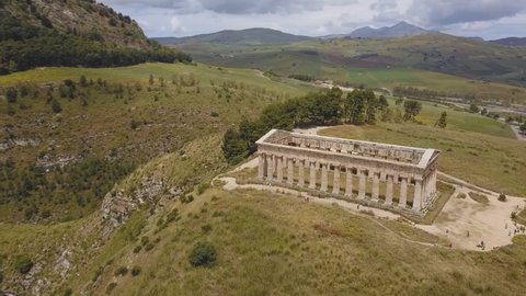 Italy, Sicily, Segesta, antique archaeological excavation with Temple of Hera (aerial photography)