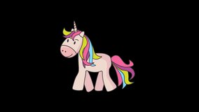 Magic unicorn
walks. Cartoon character for children's animation.
Animated 4K video without background.