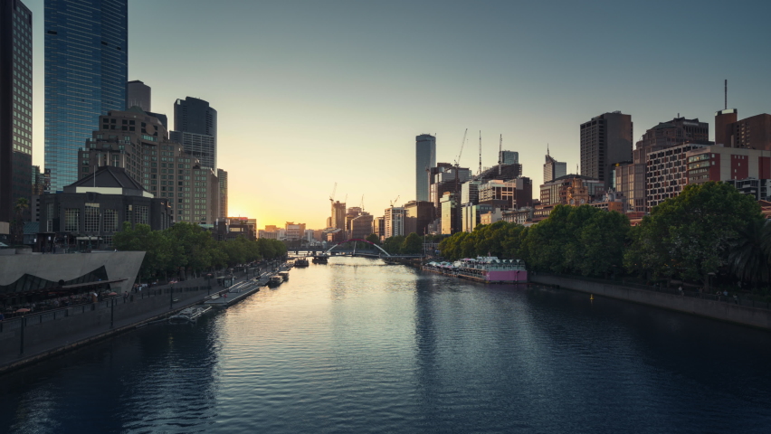 Skyline of Melbourne by the Yarra River, Victoria, Australia image ...