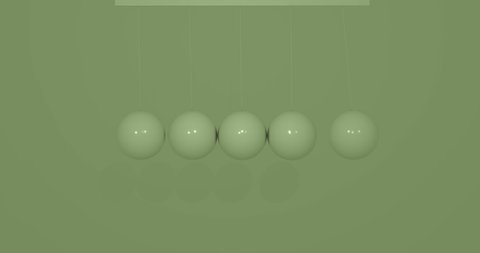 Pendulum with 5 balls rendered in 3d in green color with plastic texture