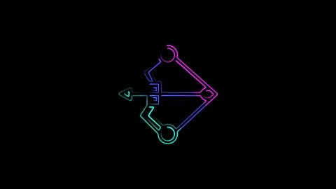 Crossbow bow and arrow icon abstract seamless animation of 4K neon lines. Beautiful animation of multicolored neon lines 4k video.