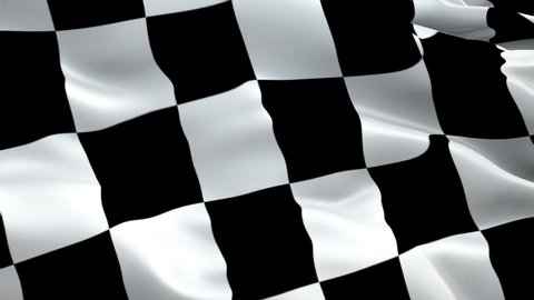 Racing End flag Closeup 1080p Full HD 1920X1080 footage video waving in wind. Official Finish Start Race 3d Racing flag waving. Sign of Checkered seamless Loop  Transition. Racing flag HD resolution
