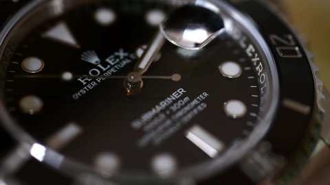 Bangkok Thailand- January 28,2021:Close up Rolex Submariner Date Steel Black Ceramic Men's Wrist watch	