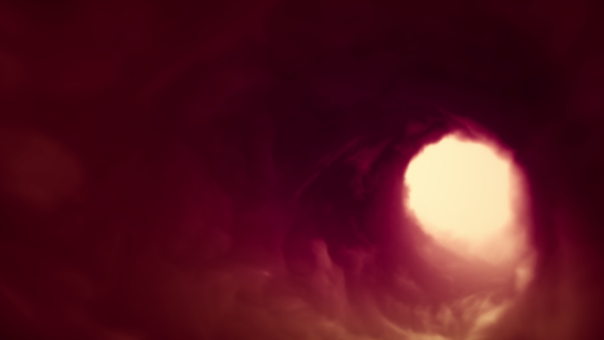 Ethereal dream like orange abstract giant cloud tunnel loop. Concept 3D animation of modern spirituality hypnosis, and anxiety concentration meditation. Infinite magic nebula swirl vortex fantasy.  Royalty-Free Stock Footage #1068001154