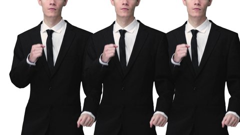 Animation of businessman cloned running against white background
