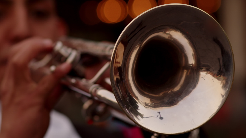 mariachi trumpet close up playing on street mexico. Royalty-Free Stock Footage #1068008387