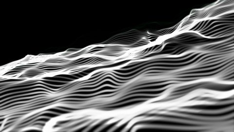 Abstract wave technology background with white lines animation particle wave shapein slow motion. 4k Seamless loop