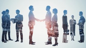 Silhouette of group of businessperson and modern cityscape. Double exposure. - Powered by Shutterstock - Get 15% off with code: PIKWIZARD15