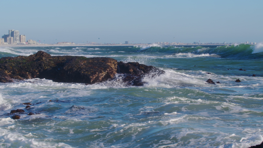 Scenic view of waves at ocean, Cape Town, South Africa.