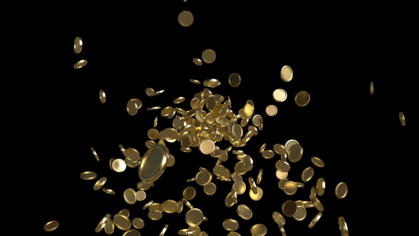 Isolated golden coins win. No Background. 3D illustration of gold coins falling.  Royalty-Free Stock Footage #1068029012