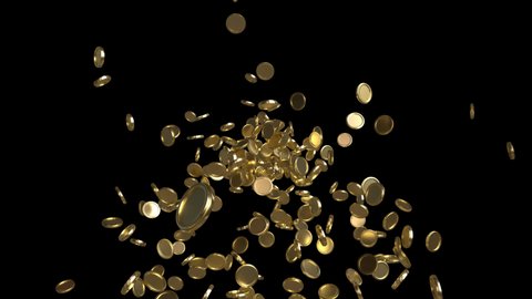 Isolated golden coins win. No Background. 3D illustration of gold coins falling. 