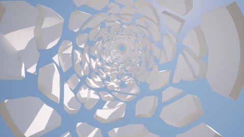 White geometric blocks tunnel 3d Mesmerizing flight through never ending passage realistic animation Geometric portal zoom in movement Hypnotic motion video 4k