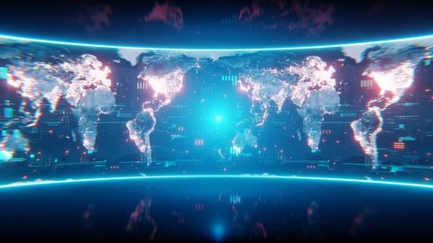 Global earth map rotating digital world breaking news Studio Background for news report and breaking news on world live report. Business, stock market background. 3D 4K loop animation: film stockowy