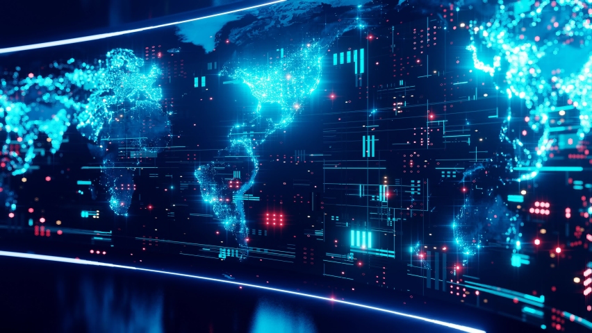 Global earth map rotating digital world breaking news Studio Background for news report and breaking news on world live report. Business, stock market background. 3D 4K loop animation - Powered by Shutterstock - Get 15% off with code: PIKWIZARD15