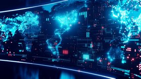 Global earth map rotating digital world breaking news Studio Background for news report and breaking news on world live report. Business, stock market background. 3D 4K loop animation - Powered by Shutterstock - Get 15% off with code: PIKWIZARD15