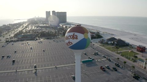 Pensacola Beach Ball Water Tower Drone Aerial circle, Sunrise