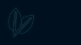 Glowing neon line Leafs icon isolated on black background. Fresh natural product symbol. 4K Video motion graphic animation.