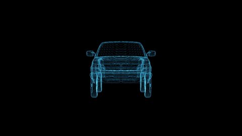Blueprint Of Pick up Truck With Blue Lights. No brand Model 4k Seamless loop