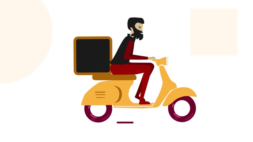 Modern flat animation of a motorcycle delivering food to your home