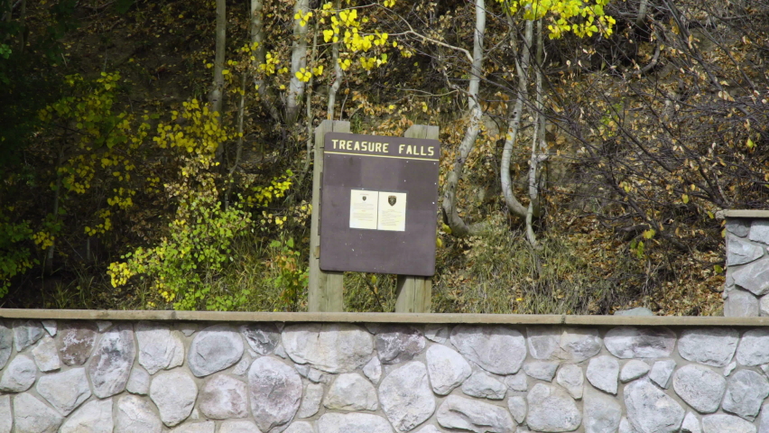 Treasure Falls information sign. In Pagosa Springs, Colorado, U.S.