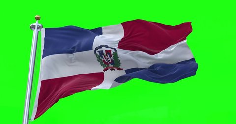 4K 3D Illustration of the waving flag on a pole of country Dominican Republic with Green Screen Chroma Key