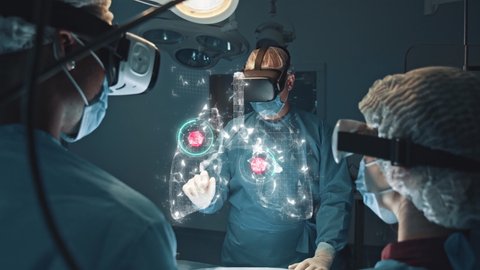 Surgeons Use Augmented Reality VR Glasses to Investigate Patient Lungs Status. Virus Detection 3d Animation. Future Advanced Technology. Hospital Futuristic Digital Concept. Artificial Intelligence
