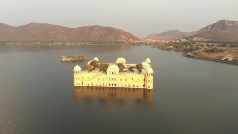 Jal Mahal palace in the middle of Man Sagar Lake in Jaipur city - aerial
