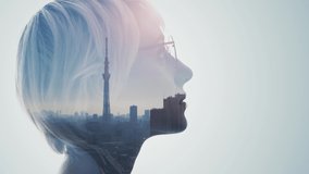 Silhouette of thinking woman and modern cityscape. Double exposure. - Powered by Shutterstock - Get 15% off with code: PIKWIZARD15