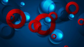 Glossy blue red abstract circles and balls geometric motion background. looping. Video animation Ultra HD 
