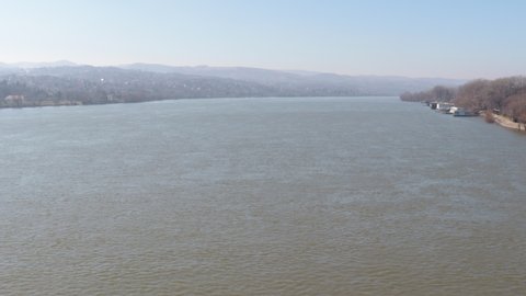 View of the Danube river flowing peacefully through Serbia selective focus 