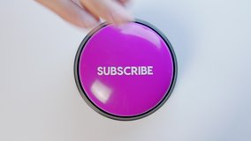 Young woman pushing purple Subscribe button. Concept of becoming new follower, enjoying author's content. Subscribe to a channel, blog, social media page, emails. Share, like and subscribe! - Powered by Shutterstock - Get 15% off with code: PIKWIZARD15