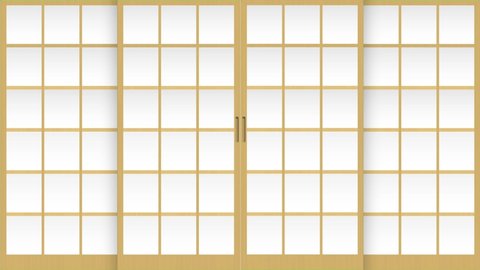 Shoji   japanese traditional sliding door  open and close 4K animation. Green background for transparent use.