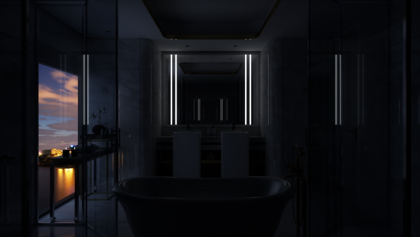 Luxury White Marble Bathroom Interior Royalty-Free Stock Footage #1068099887