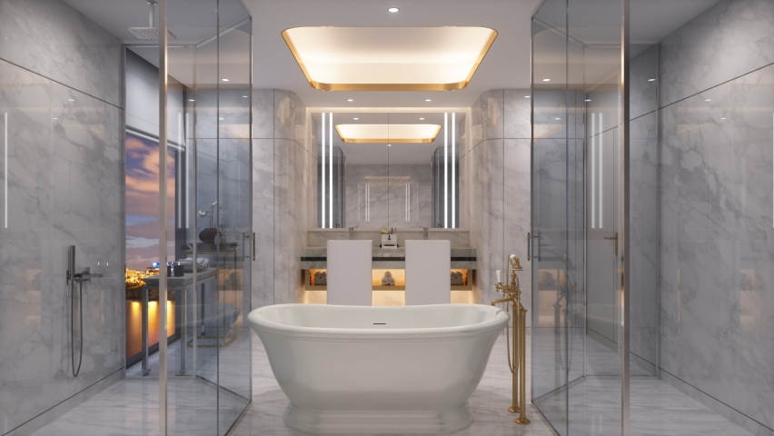 Luxury White Marble Bathroom Interior | Shutterstock HD Video #1068099887