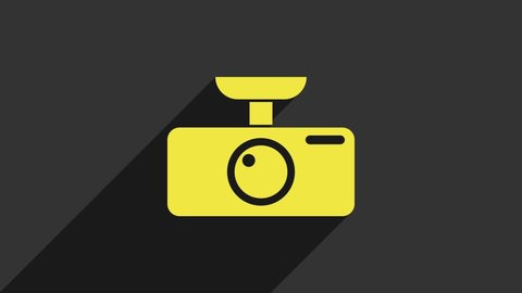 Yellow Car DVR icon isolated on grey background. Car digital video recorder icon. 4K Video motion graphic animation.