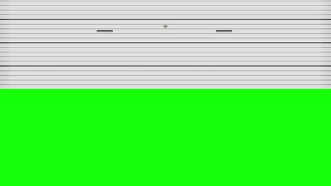 Roller shutter door open and close  animation. Green background for transparent use.