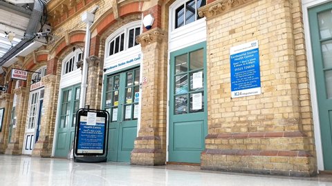 Eastbourne, East Sussex, UK - February 21st 2021: NHS GP surgery, Eastbourne train station