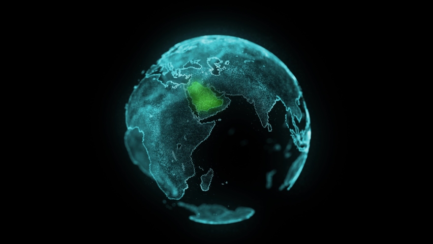 Saudi Arabia Map Hologram Effect, KSA Digital global map, Riyadh zoom out | Shutterstock HD Video #1068139403