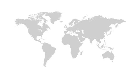 Animated Map of World. Gray Blank  World Map on White Background. 4K Ultra HD World Map Animation.